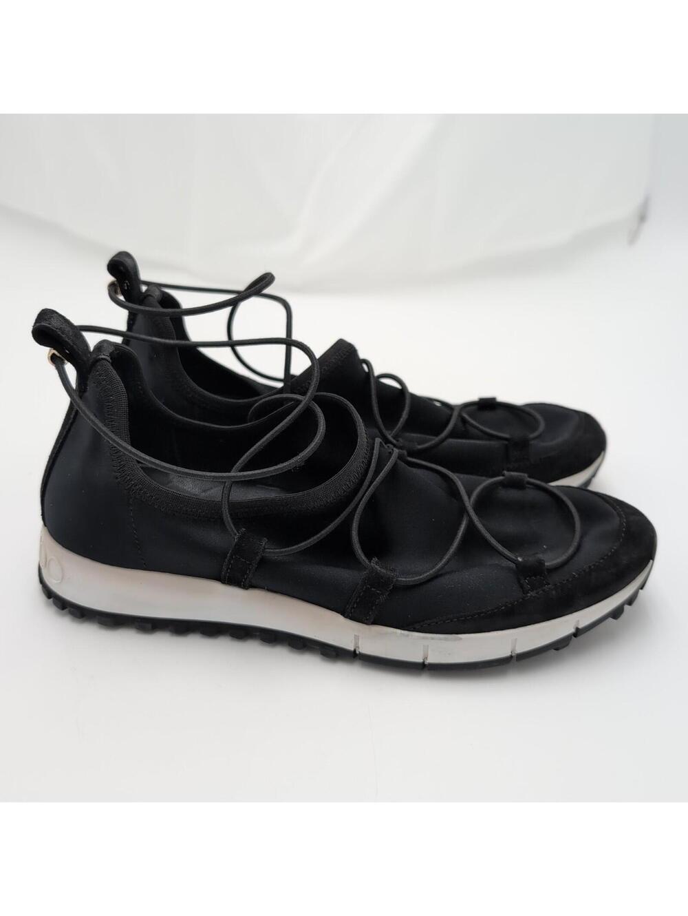 Jimmy Choo Andrea Trainers Womens Size 7 Black Satin Sneakers COA